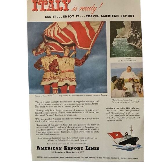 Vintage 1949 American Export Lines Italy is Ready Ad Advertisement - Picture 3 of 4